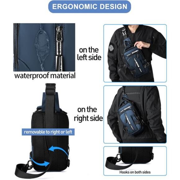 Blue Sling Crossbody Backpack Shoulder Messenger Bag for Men, - Picture 6 of 7